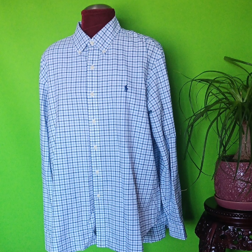 Polo by Ralph Lauren Blue and White Plaid Shirt, Sz. XL